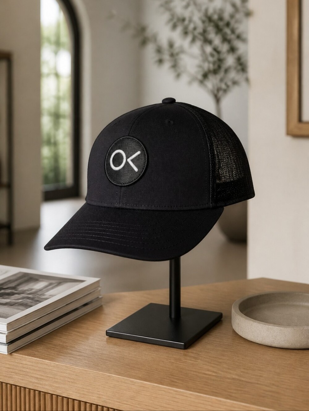 Outerknown Black Mesh-Back Trucker Hat with OK Patch